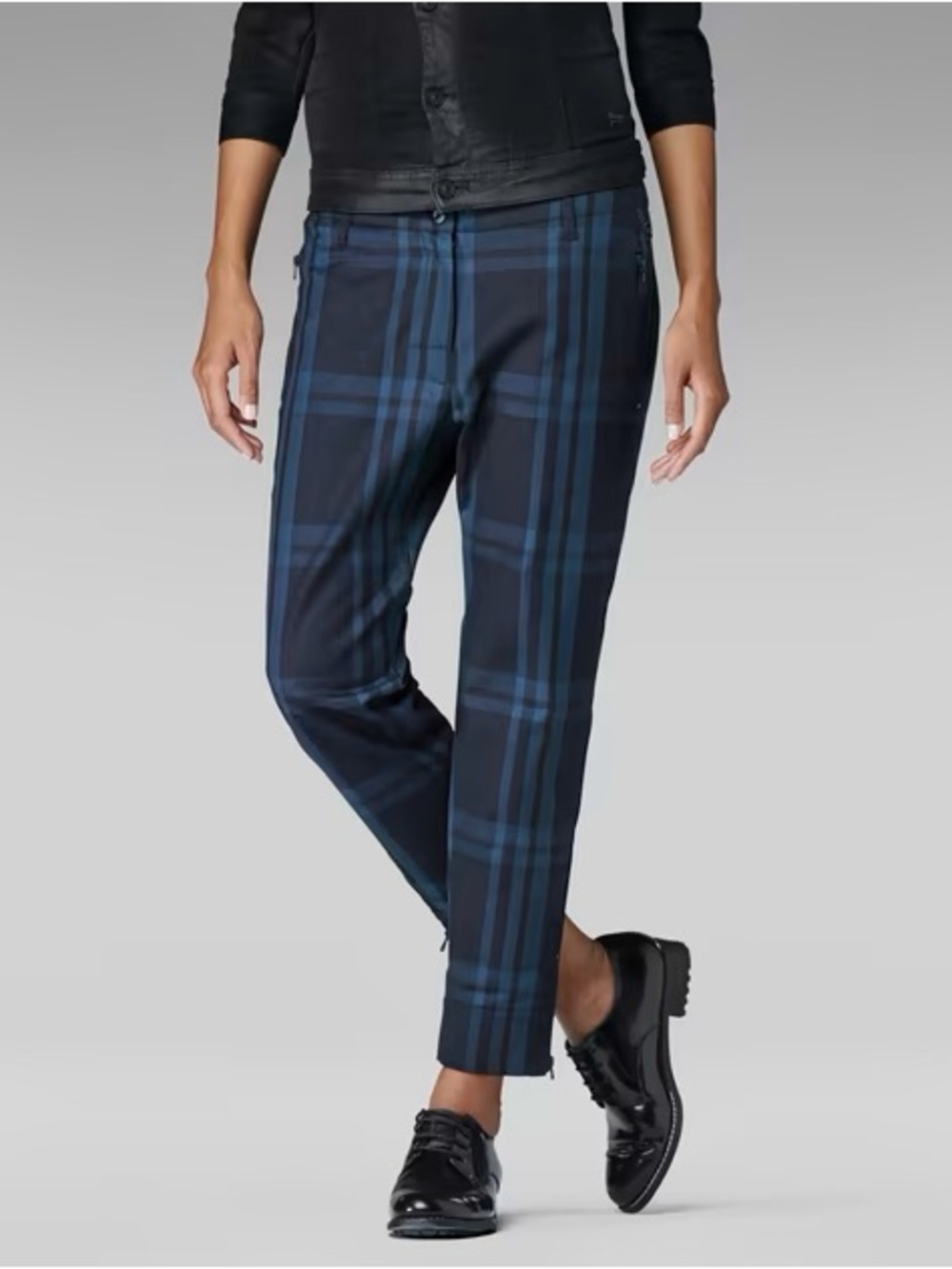 NWT G-Star Raw Women’s Sturwed Mazarine Blue Delon Check Chino Pants Size 10 - Picture 2 of 11